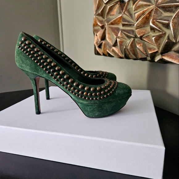 Sergio Rossi green suede studded platform heels pumps, 36 1/2 - Picture 3 of 9